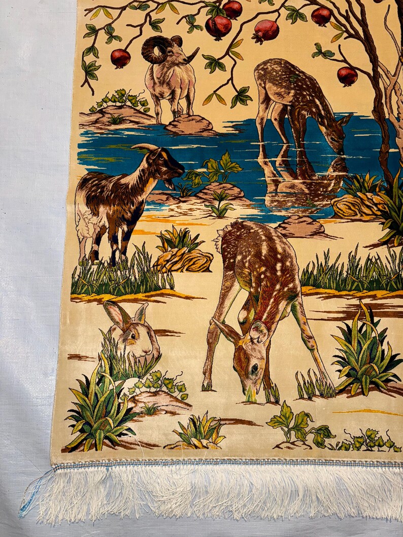 Exquisite 4x6 Persian Silk Rug - Nature & Wildlife Scene with Birds, Deer, and Floral Design, Luxury Oriental Carpet