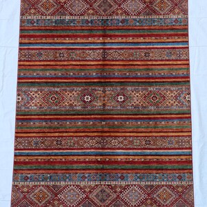 Khorjin Area Rug 7x10 ft Striped Tribal Geometric Carpet Red Multicolor Pattern Living Room Bedroom Dining Room Boho Rug