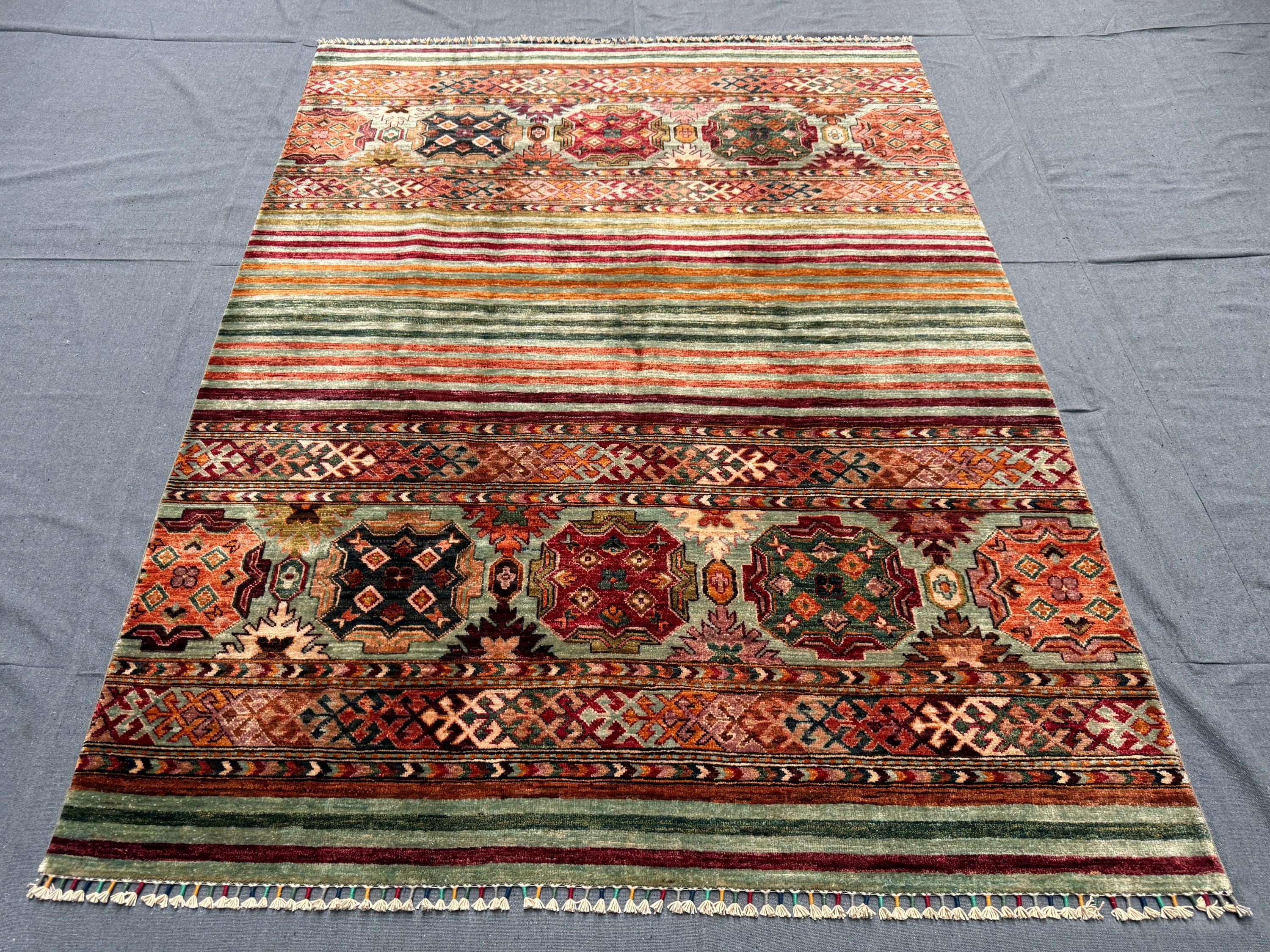 5x7 Handmade Tribal Colorful Wool Rug | Colorful Red Khorjin Carpet ...