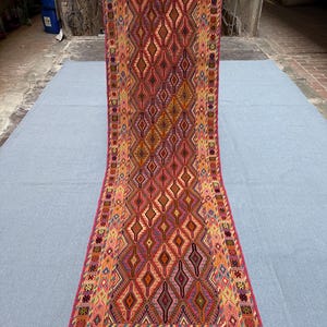 Handwoven Antique Vintage Kilim Runner Rug 2.8 x 8.11 ft - Geometric Tribal Wool Carpet - Bohemian Turkish Hallway Rug - Handmade Flatweave