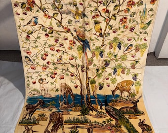 Prachtig Perzisch zijden tapijt van 4 x 6 - natuur- en wildlifescène met vogels, herten en bloemdessin, luxe oosters tapijt