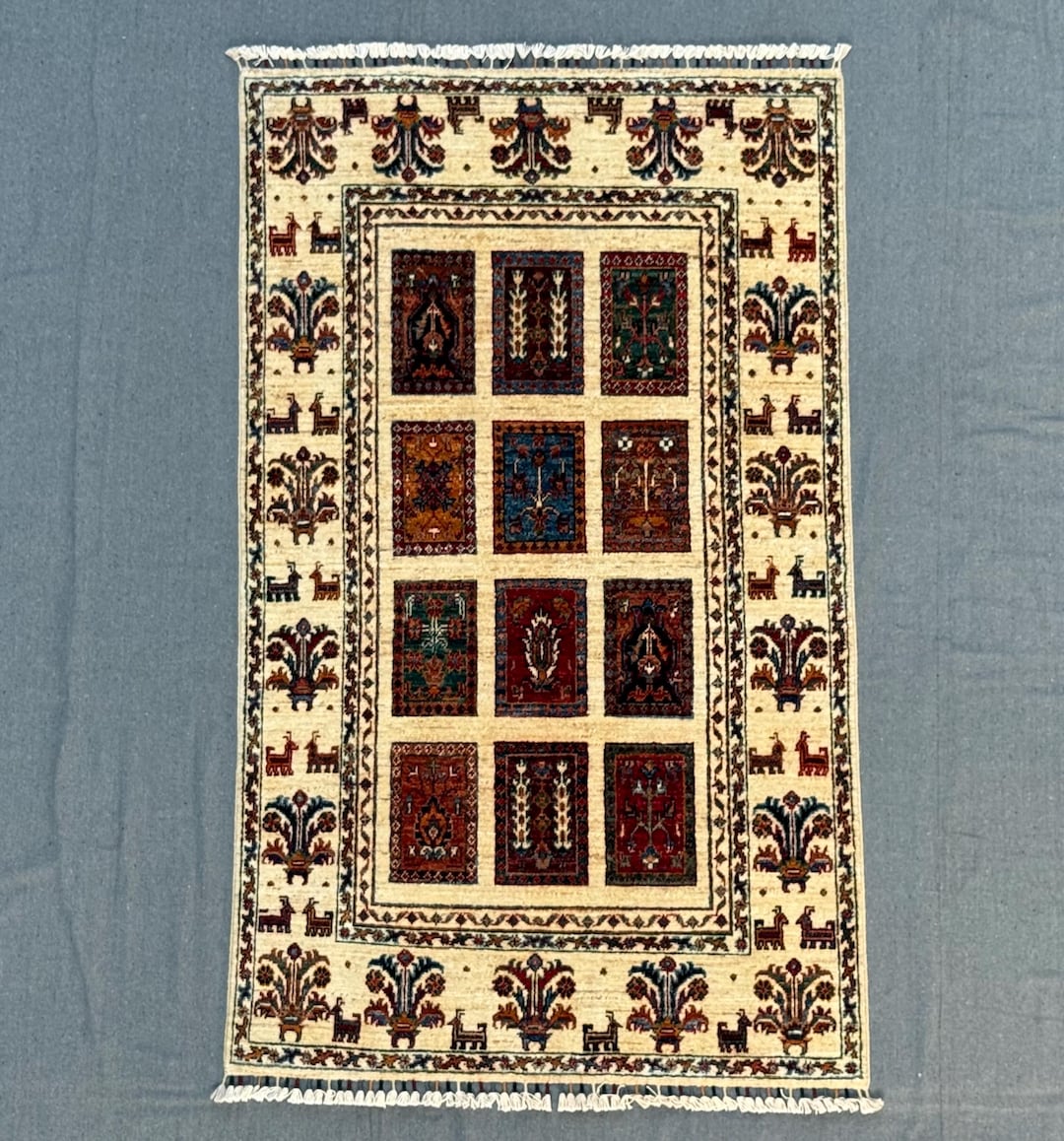 Bakhtiyari Handmade Wool Rug 3x5 – Ivory Afghan Carpet With Garden ...