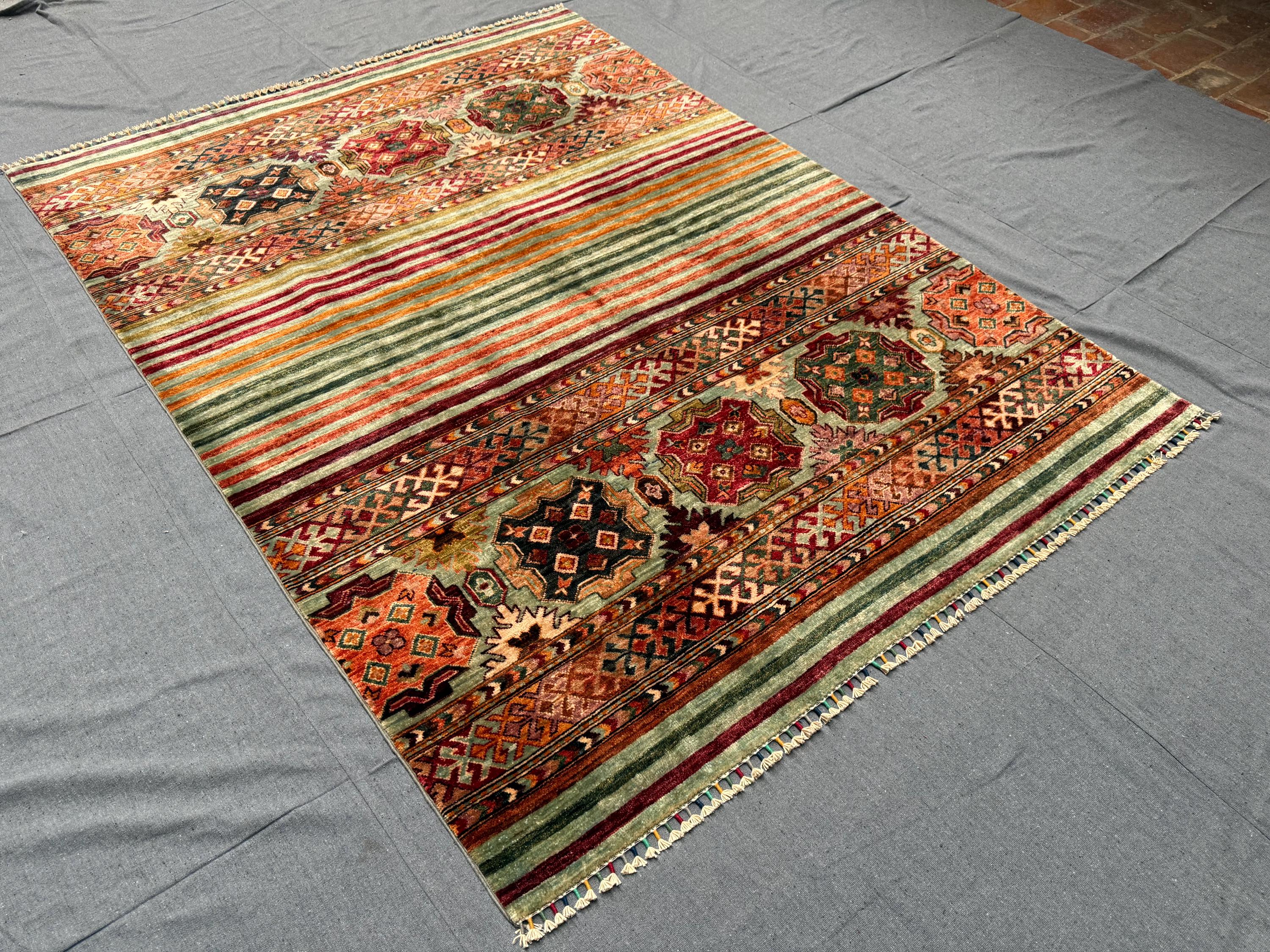 5x7 Handmade Tribal Colorful Wool Rug | Colorful Red Khorjin Carpet ...
