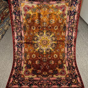3x4 Art Deco Rug,Luxury Silk Area Rug,Artisan Silk Rug,Oriental Carpet for Living Room or Bedroom,Silk Rug with Persian Design,Gift for Mom.