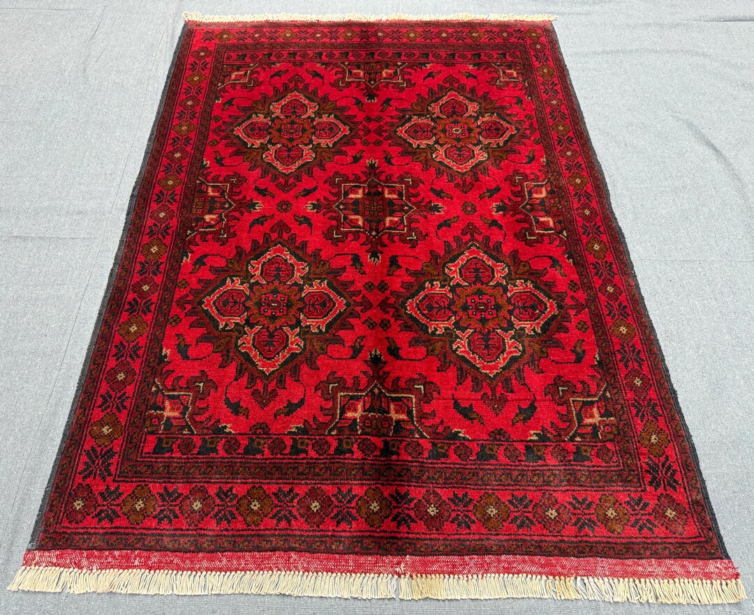 Authentic Afghan Wool Rug – 3x4 Hand-knotted Tribal Carpet,rustic Red ...