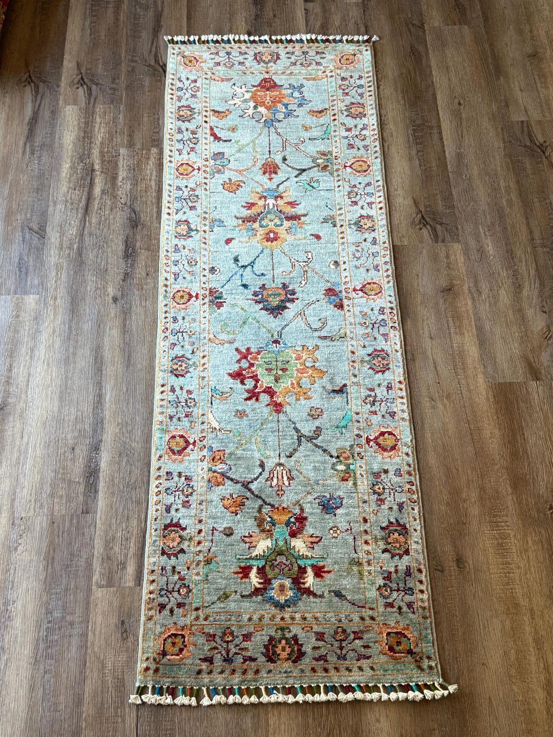 Handmade Sultani Runner Rug, Afghan Wool Carpet | Blue Oriental Hallway ...