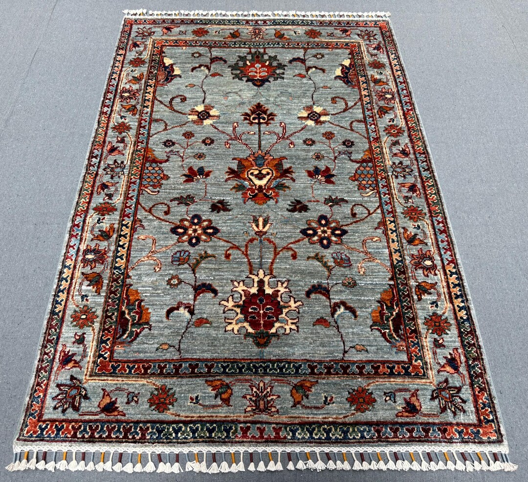 Handmade Floral Wool Rug 4x5 Ft – Modern Oriental Style Carpet With ...