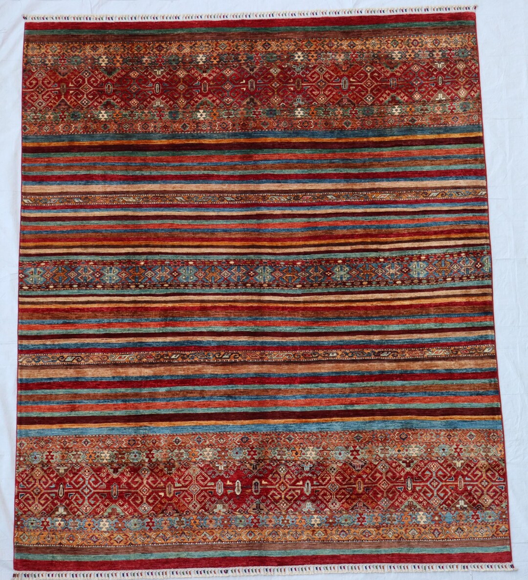 Khorjin Area Rug 8x10 Ft Red Multicolor Tribal Stripe Carpet Large ...