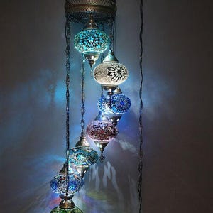 Handmade Turkish Mosaic Lamp | Colorful Hanging Glass Chandelier,Vintage Style Mosaic Ceiling Lamp,Unique Hanging Lantern,Lantern Chandelier