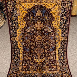 Luxury Persian Silk Rug-Silk Carpet with Intricate Floral and Bird Motifs,Traditional Oriental Rug-Ornate Persian Rug,Exquisite Silk Rug