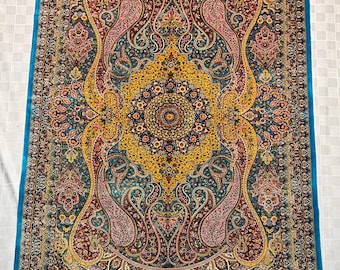 Luxury Silk Medallion Rug 5x7 ft – Shiny Fine Art Carpet with Paisley & Floral Details – Decorative Silk Area Rug for Living Room Home