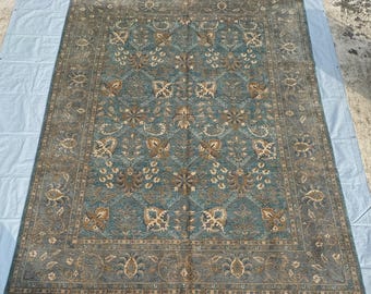 Afghan Oriental Rug 9x12 | Blue & Taupe Floral Wool Area Rug | Hand-Knotted Traditional Carpet for Living Room or Study
