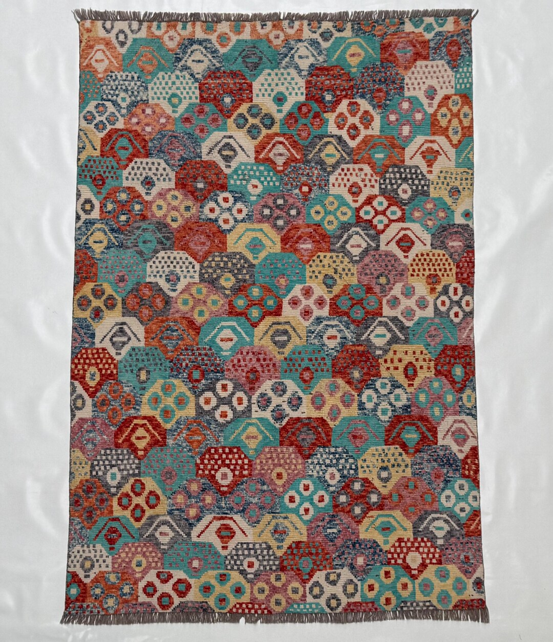 Multicolour Wool Rug Moroccan Area Rug 5x8 Ft, Colorful Geometric Boho Rug, Tribal ...