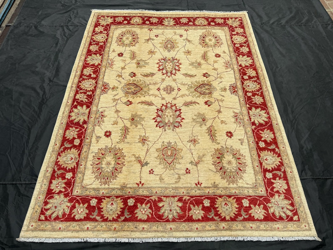 Handmade 5x7 Red and Cream Wool Rug-elegant Floral Design Area Rug ...