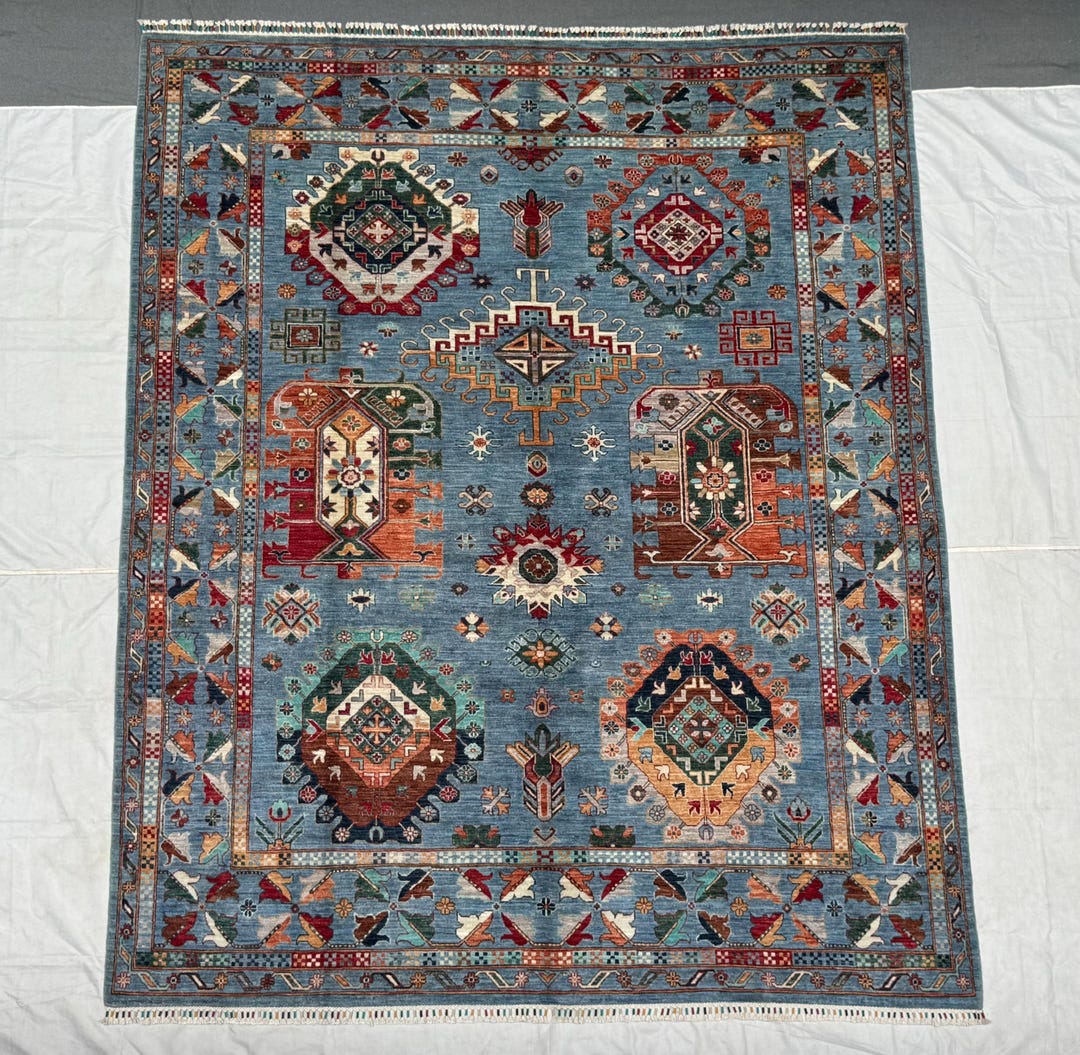 Waziri Rug Waziri Oriental Rug 8.2x9.10 Ft – Hand-knotted Wool Tribal Carpet, Blue ...