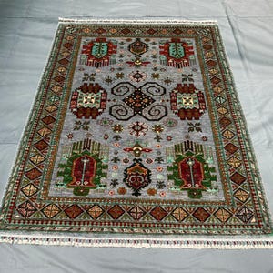 Handmade Waziri Tribal Wool Rug | Living Room - Bedroom Rug - 6x9 Rug,Unique Handmade Rug,Tribal Wool Carpet with Ethnic Motifs.
