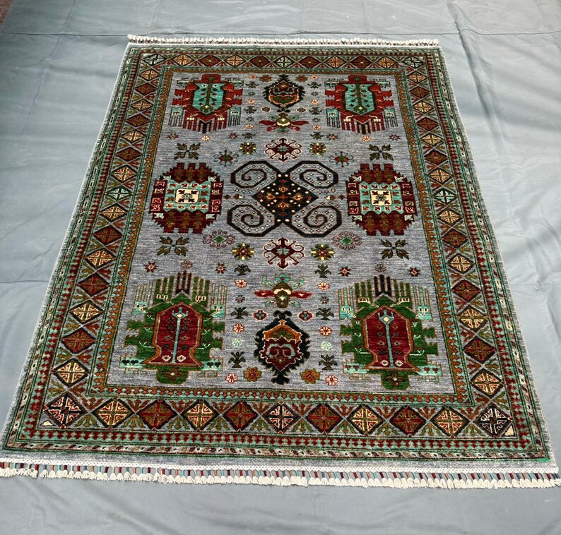 Handmade Waziri Tribal Wool Rug | Living Room - Bedroom Rug - 6x9 Rug,Unique Handmade Rug,Tribal Wool Carpet with Ethnic Motifs.