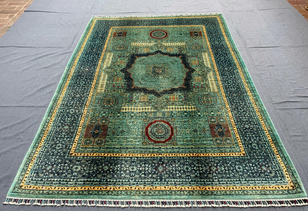 6x7 Turquoise Blue,green Mamluk Rug-handmade Modern Turkish Mamluk Rug ...