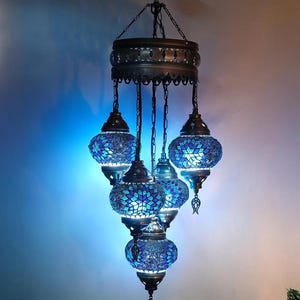 Turkish Blue Pendant Lamp,Turkish Ceiling Lighting,Turkish Customize Pendant Lamp,5 Globe Mosaic Hanging Lamp,Chandeliers,Vintage lights,