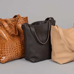 Camel Leather Tote Medium, Shoulder Bag Leather Tote, Leather Purse, Made in Scotland, Scottish Gift, Handmade Leather tote, Over arm bag image 2