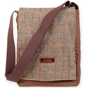 Cartable/sac messager Harris Tweed, Harris Tweed marron, Cartable Harris Tweed marron, Cartable en tweed, Fabriqué en Ecosse, Cadeau écossais, Tweed