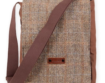 Harris Tweed Satchel/messenger bag, Brown Harris Tweed, Brown Harris Tweed Satchel, Tweed Satchel, Made in Scotland, Scottish gift, Tweed