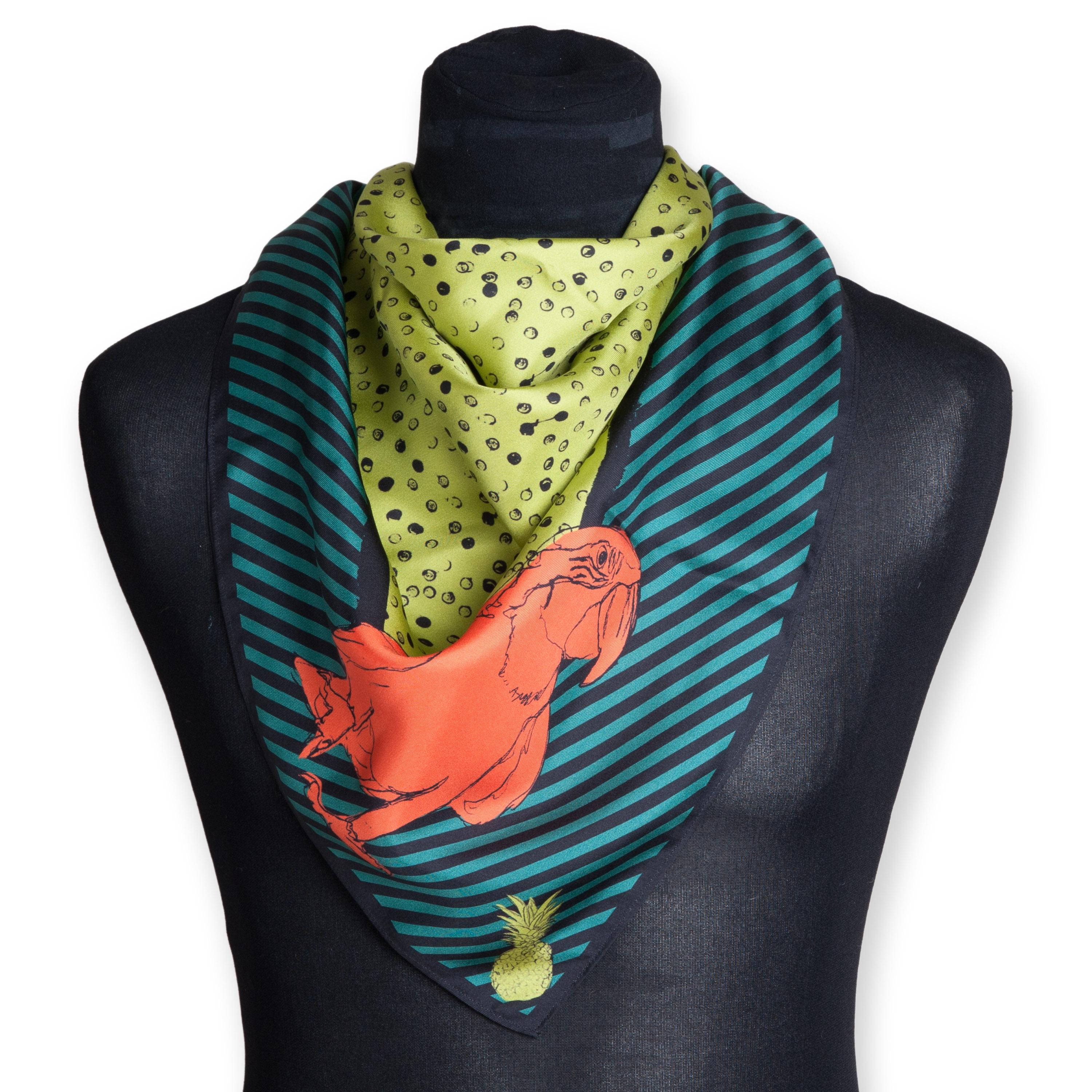 Silk Scarf with Parrots, Square Silk Scarf, Designed in Scotland, Scottish Gift, Girlfriend Gift, red and green silk Scarf, silk twill scarf