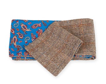 Sjaal Harris Tweed bruin, Paisley voering, lange tweed sjaal, lange Harris Tweed sjaal, gemaakt in Schotland, Schotse, unieke Schotse sjaal,