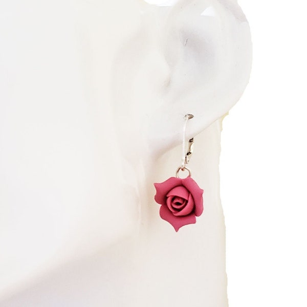 Rosebud Dangle Earrings | Rosebud Jewelry | Simple Rosebud Earrings | Everyday Rose Dangle Earrings - Many Colors