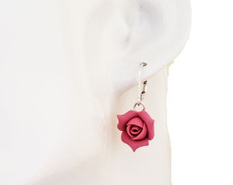 Rosebud Dangle Earrings | Rosebud Jewelry | Simple Rosebud Earrings | Everyday Rose Dangle Earrings - Many Colors
