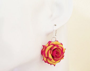 Large Tipped Rose Petals Petal Earrings | Two Color Rose Earrings | Large Variegated Rose Jewelry | Tipped Rose Petals Jewelry