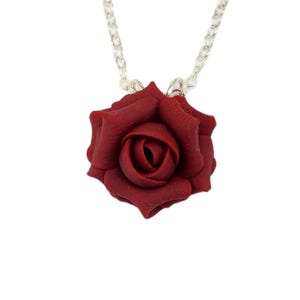 Red Rose Pendant Necklace: Bridesmaid Flower Jewelry, Sterling Silver or Gold Filled Option