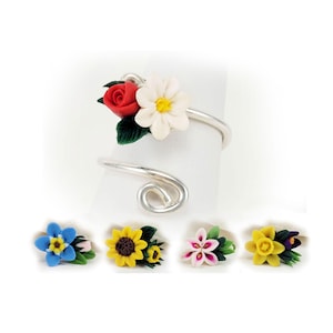 Dainty Bouquet Floral Adjustable Wrap Ring: Silver or Gold, Hand Sculpted