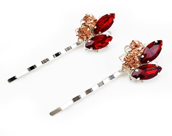 Victorian Wedding Accessories Vintage Bridal Hair Jewelry Mother/'s Day Burgundy Hair Pins Women Birthday Gift Red Cabochon Bobby Pins