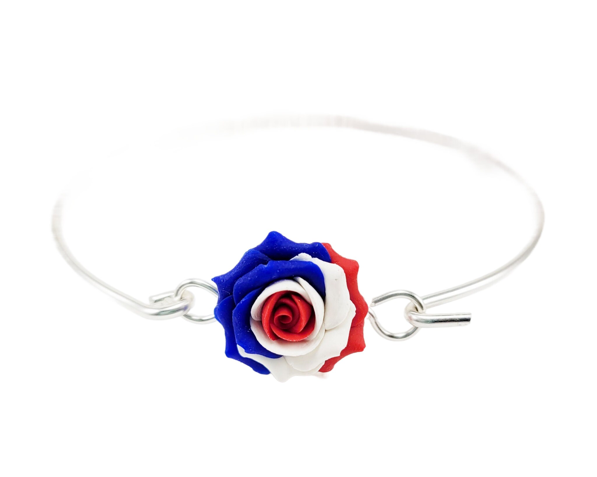 Red White Blue Rose Sterling Silver Bangle: Patriotic Jewelry