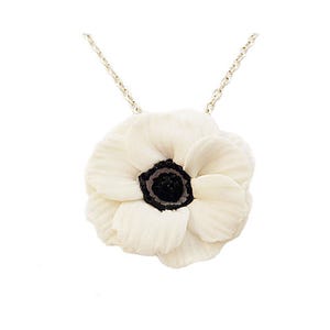 Hand Sculpted White Anemone Flower Pendant Necklace: Sterling Silver or Gold Filled Option