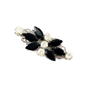 Black Rhinestone Hair Barrette: Elegant Formal Silver Hair Clip
