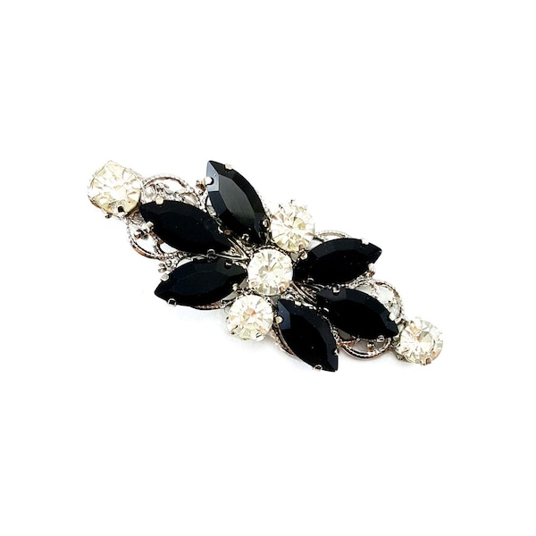 Schwarzer Strass Haarspange: Elegante formale Silber Haarspange