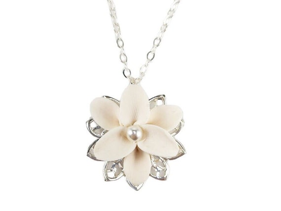 Lily Pearl Filigree Charm Necklace | Vintage Style White