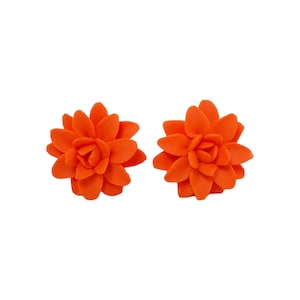 Orange Dahlia Stud Earrings: Hypoallergenic Flower Jewelry