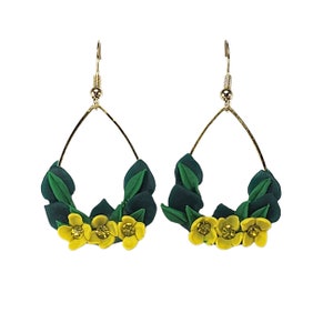Botanical Green Floral Earrings | Chartreuse Green Bouquet Earrings | Flowering Plant Earrings One of a Kind