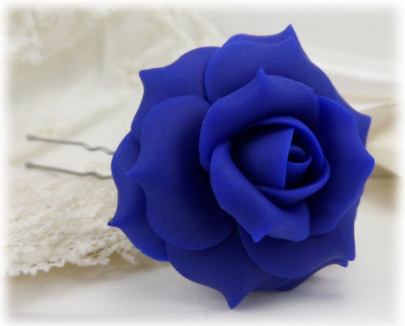 Blue Rose Hair Clip Pin Blue Rose Hair Flower Blue Flower Etsy
