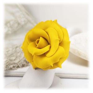 Bague rose jaune : réglable, en argent ou en or, sculptée à la main