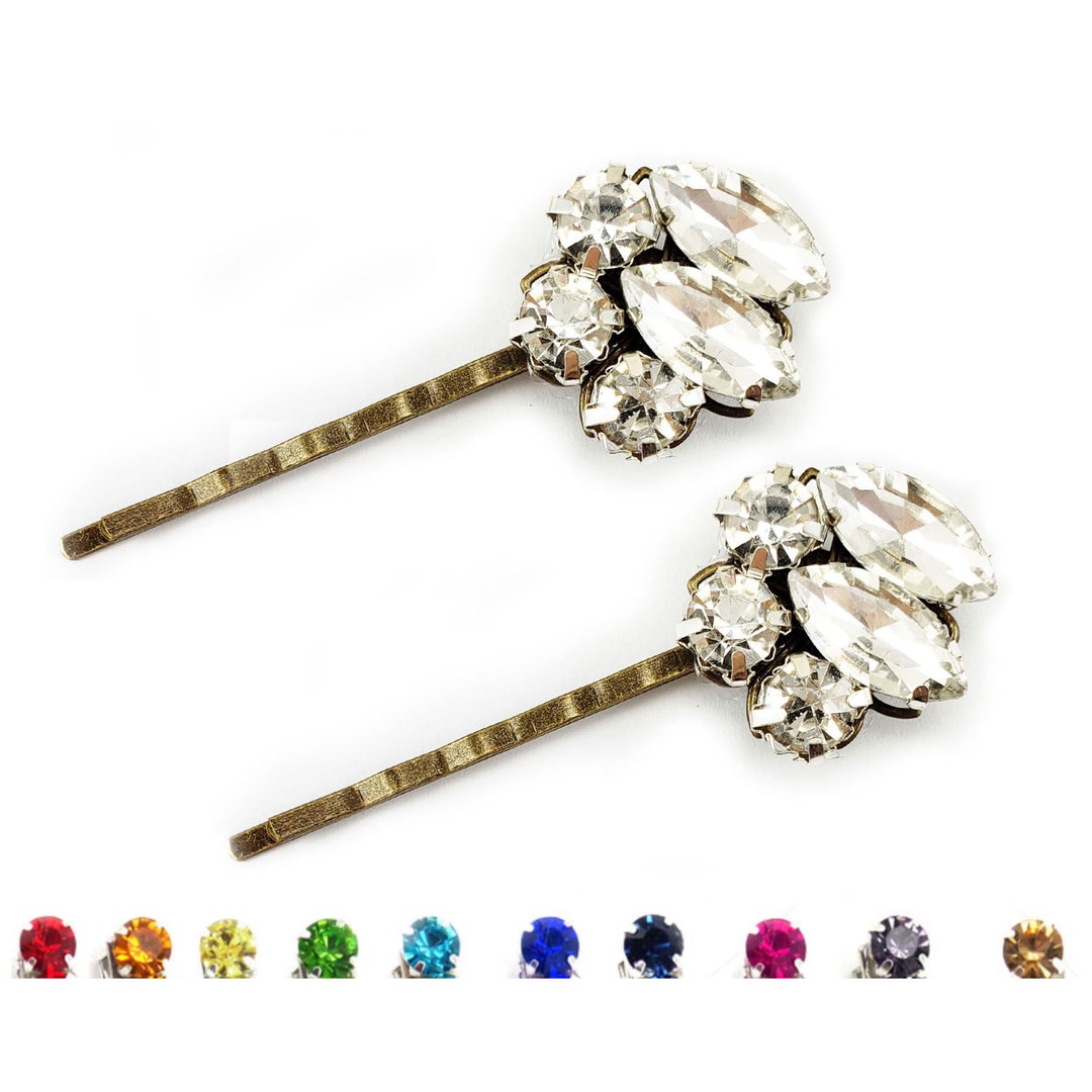 Rhinestone Bronze Hair Pins Custom Colors Antique Brass Rhinestone