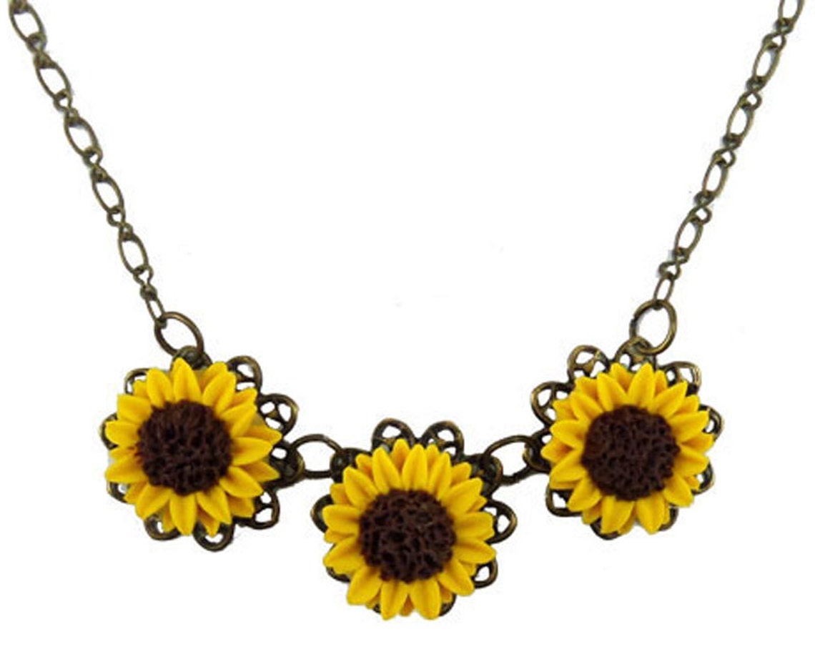 Sunflower Trio Necklace Sunflower Jewelry Sunflower Etsy