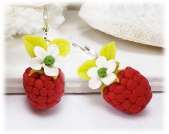 Raspberry Blossom Fruit Earrings | Raspberry Jewelry | Fruit Earrings | Fruit Jewelry | Food Jewelry