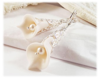 Calla Lily Earrings: Bridal Jewelry, Silver, Gold or Antique Brass