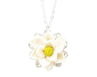Magnolia Filigree Necklace: Vintage Style Flower Jewelry