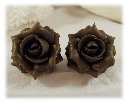 Bronze Rose Earrings Stud or Clip on Bronze Rose Jewelry - Etsy