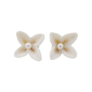 Hydrangea Pearl Stud Earrings: Polymer Clay Flower, Titanium Posts